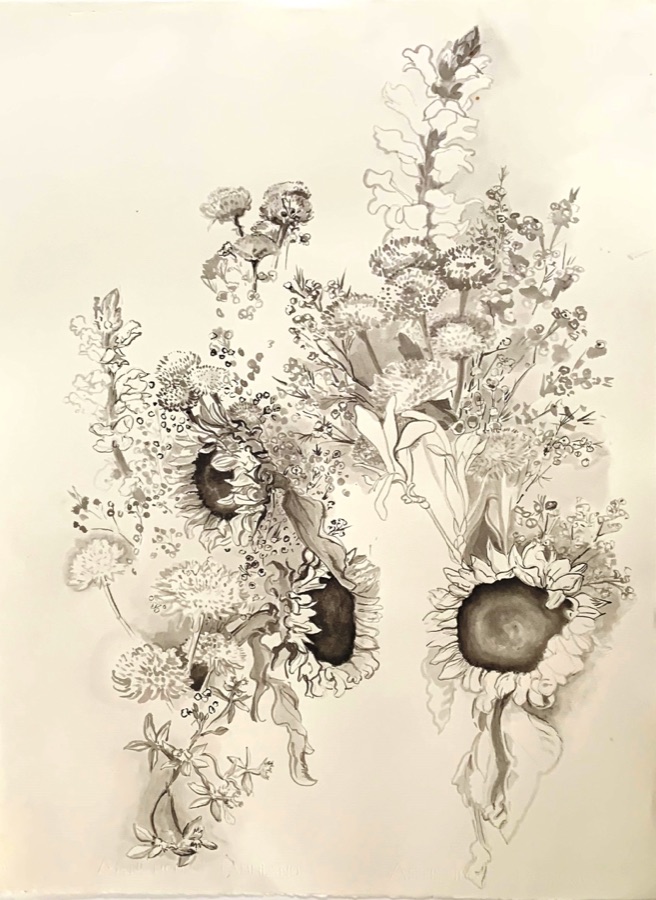 Sunflowers (Mosquito) — ink drawing of sunflowers