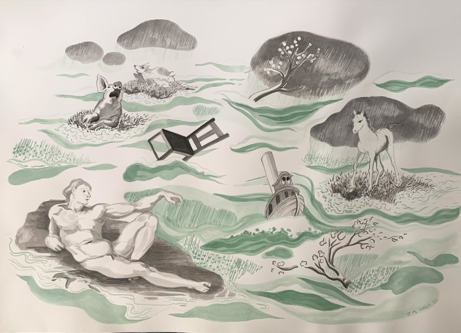 Flood Creation — flooded river with distressed characters