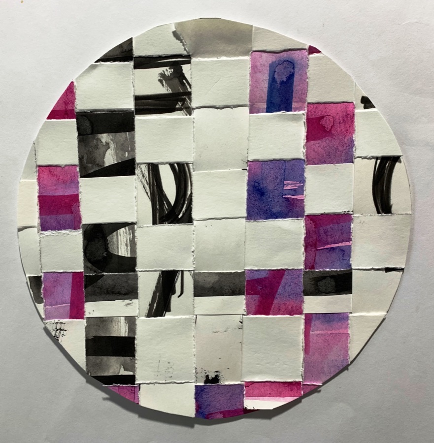 Woven pink and black ink strips, circular