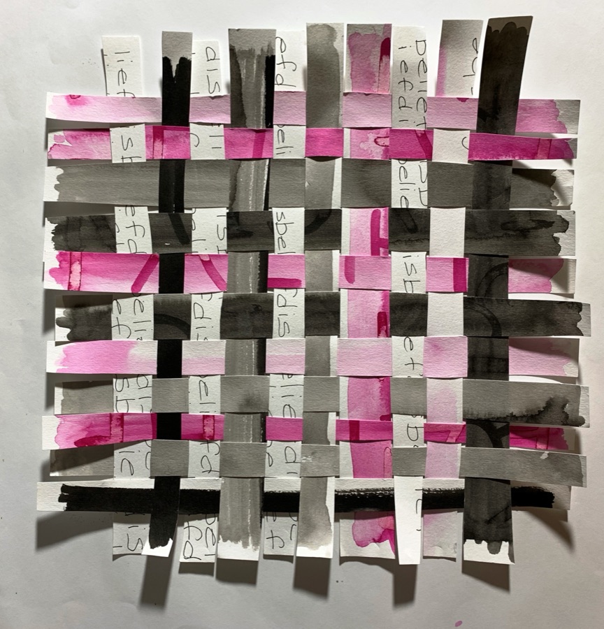 Woven pink and black ink strips, square
