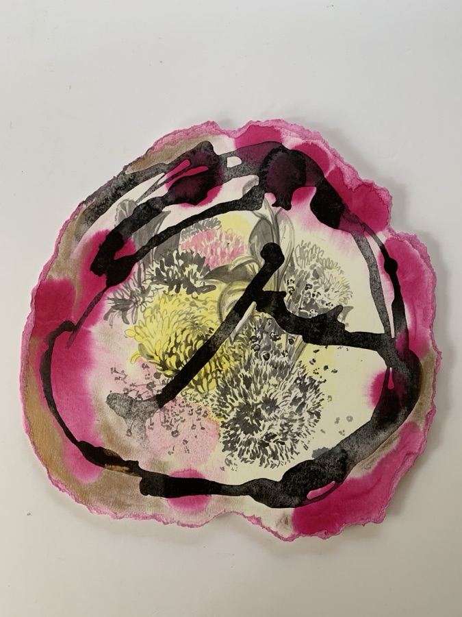 Circular Faith and Disbelief — round cut-out layered ink splash