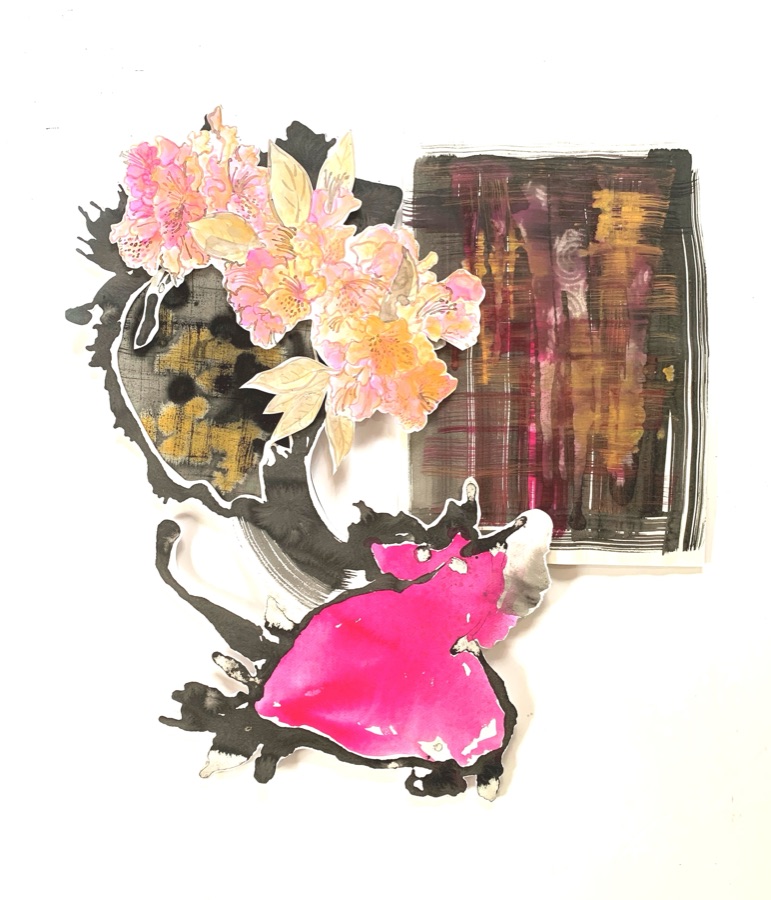 Wayt with Strangers — ink paper collage