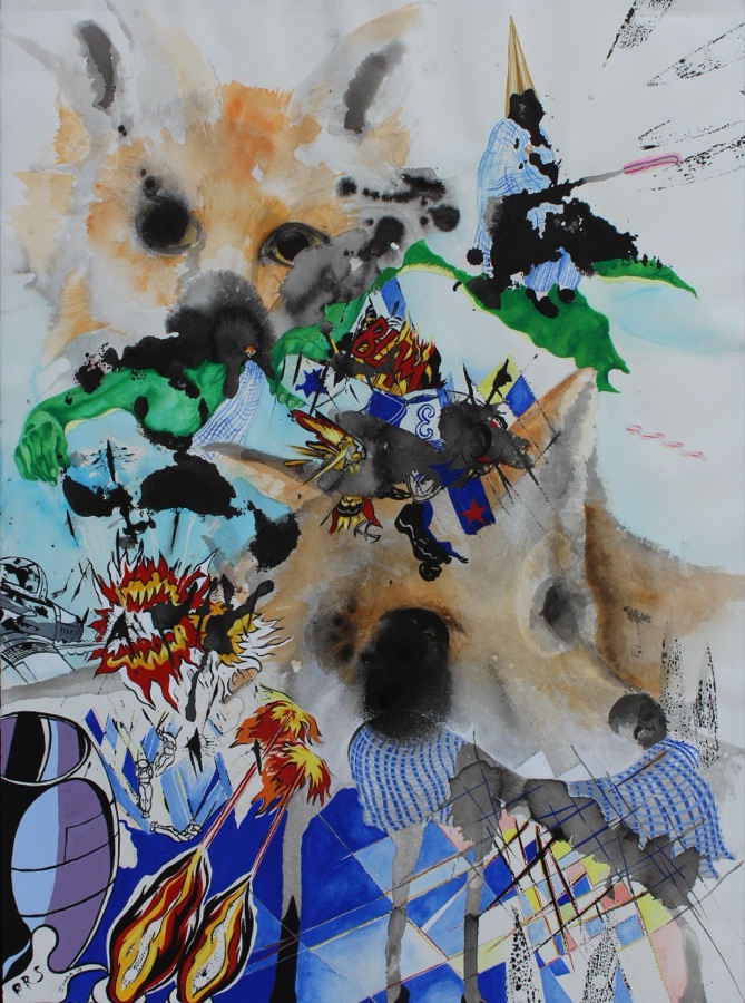 The Fox, The Chief and the Hunter — Japanese figure drawn from chaotic ink stains