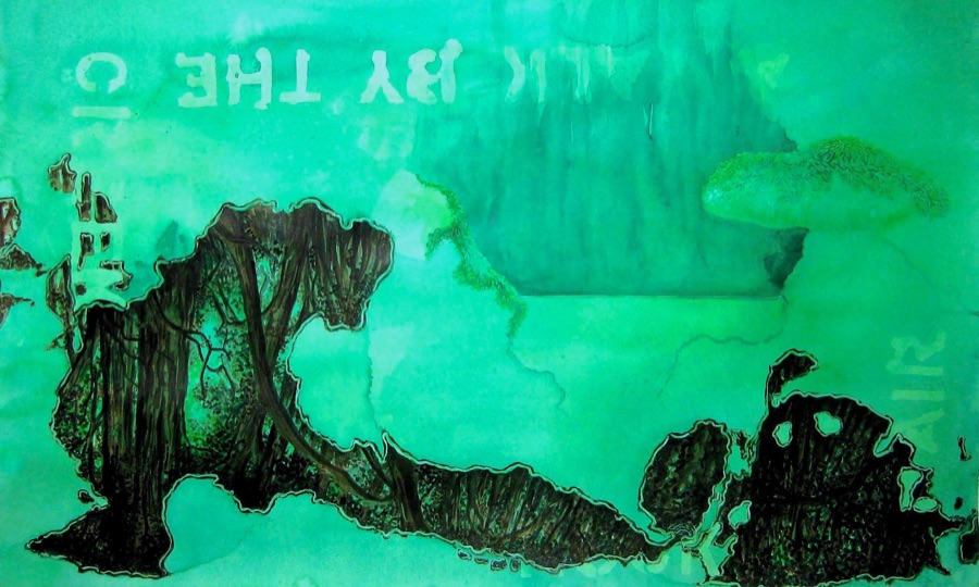 Walk by the Creek Rocking Chair — green ink wash with stencilled words