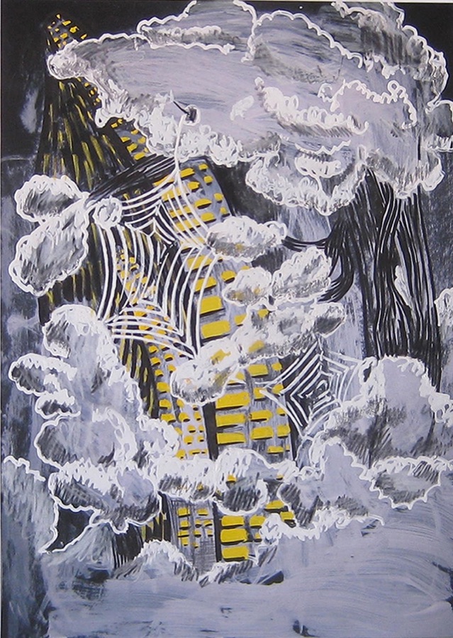 Verdant Spiderweb Skyscraper — gouache on paper