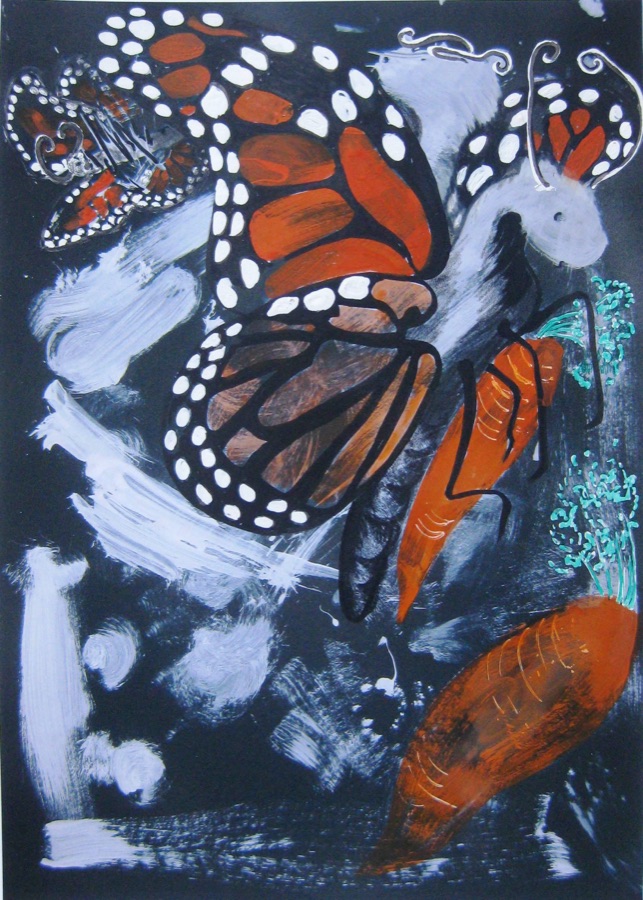 Anxious Butterfly Carrot — gouache on paper