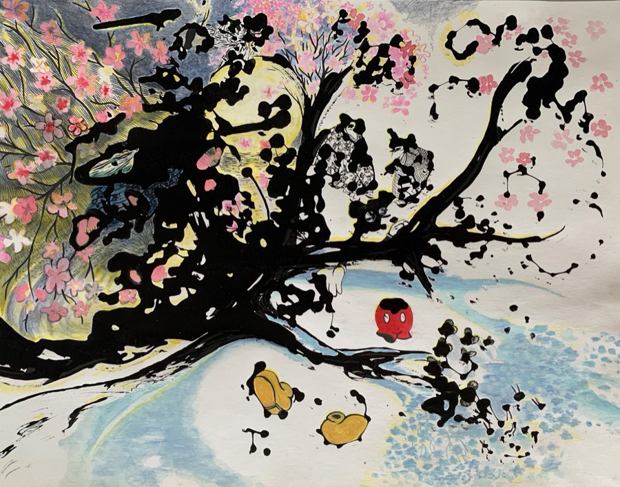 Mickey San — blossom tree with hidden figure